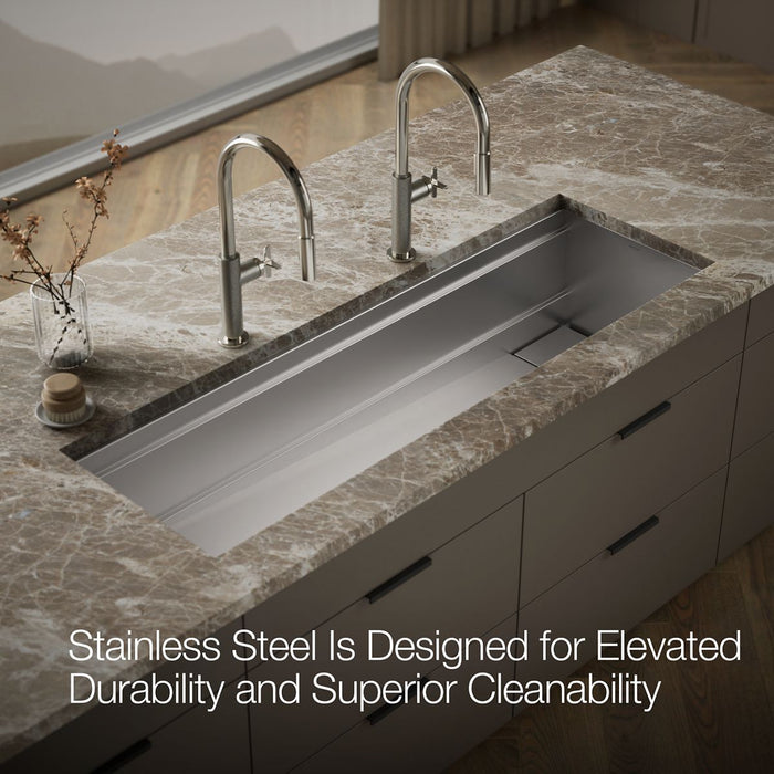 KOHLER K-37906 Synthos 57-3/4" Undermount Single-bowl Kitchen Sink, Stainless Steel - Detail image of a product feature