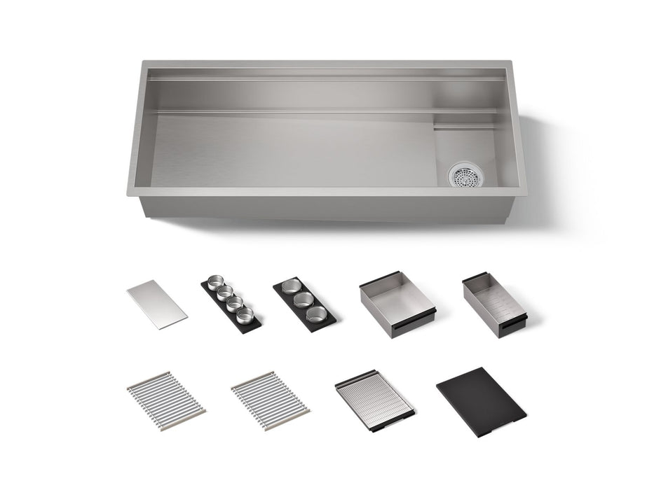 KOHLER K-37907-PAP Synthos 45-3/4" Undermount Single-bowl Workstation Kitchen Sink, Wood Composite Matte Black - 3/4 view of 
