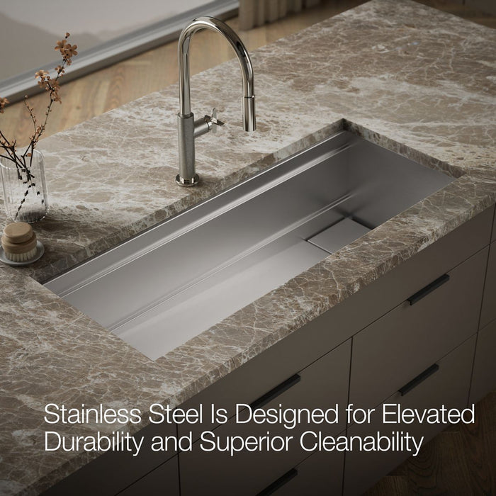 KOHLER K-37907 Synthos 45-3/4" Undermount Single-bowl Kitchen Sink, Stainless Steel - Detail image of a product feature