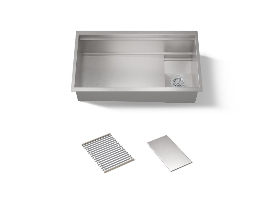 KOHLER K-37908 Synthos 33-3/4" Undermount Single-bowl Kitchen Sink, Stainless Steel - 3/4 view of product