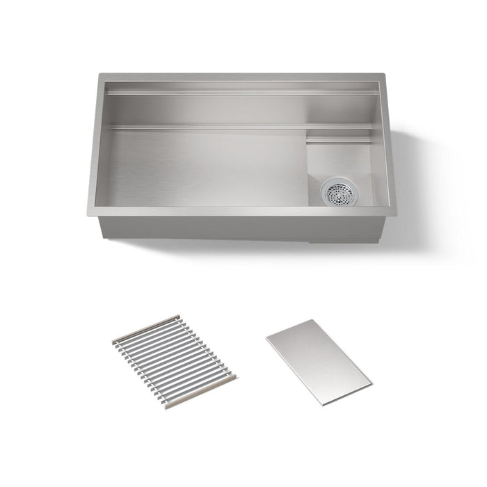 KOHLER K-37908 Synthos 33-3/4" Undermount Single-bowl Kitchen Sink, Stainless Steel - 3/4 view of product