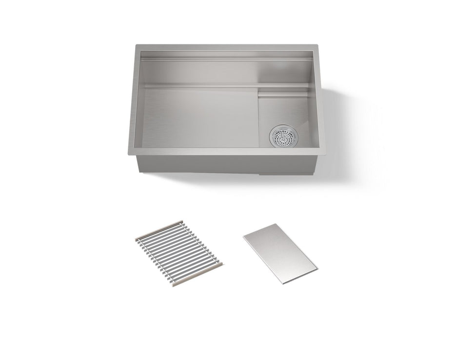 KOHLER K-37911 Synthos 27-3/4" Undermount Single-bowl Kitchen Sink, Stainless Steel - 3/4 view of product