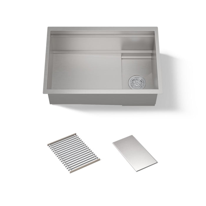 KOHLER K-37911 Synthos 27-3/4" Undermount Single-bowl Kitchen Sink, Stainless Steel - 3/4 view of product