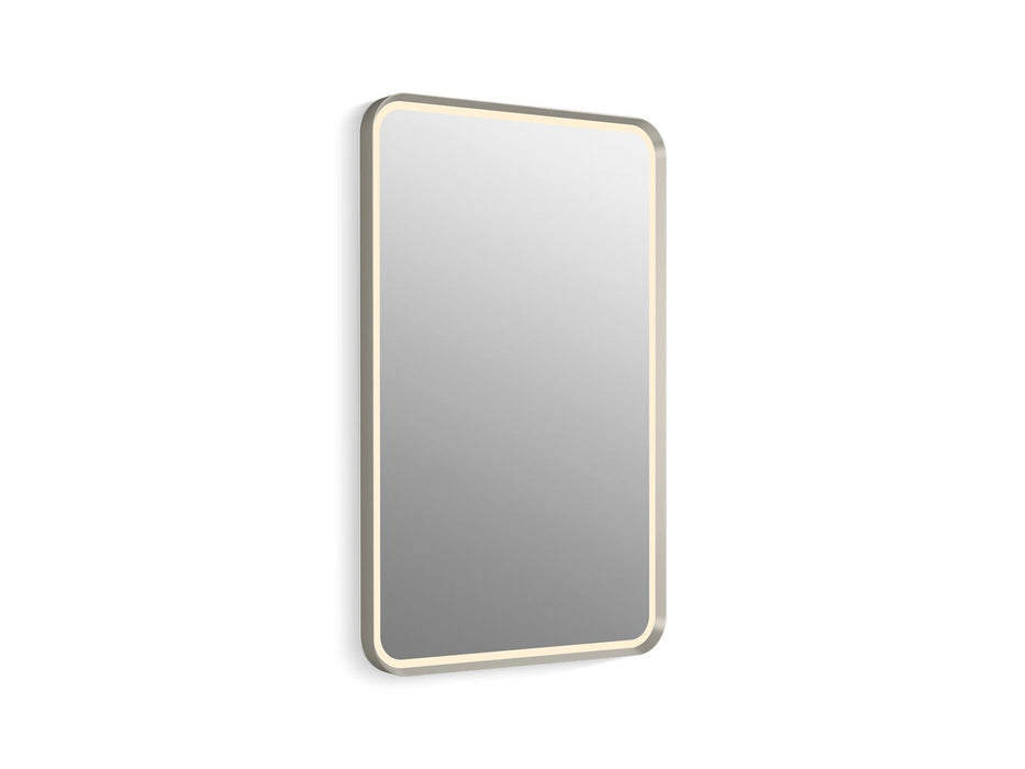 KOHLER K-38023-DLM Essential 22" x 34" rectangular lighted framed mirror, brushed nickel