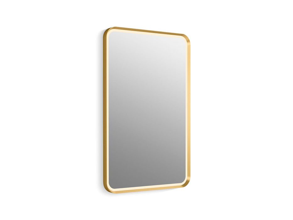 KOHLER K-38023-DLM Essential 22" x 34" rectangular lighted framed mirror, moderne brushed gold