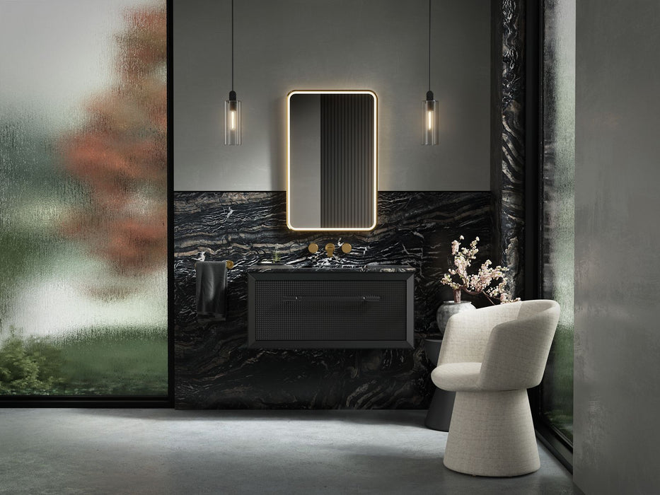 KOHLER K-38023-DLM Essential 22" x 34" rectangular lighted framed mirror, moderne brushed gold - view 2