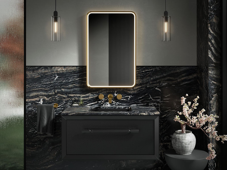 KOHLER K-38023-DLM Essential 22" x 34" rectangular lighted framed mirror, moderne brushed gold - view 3