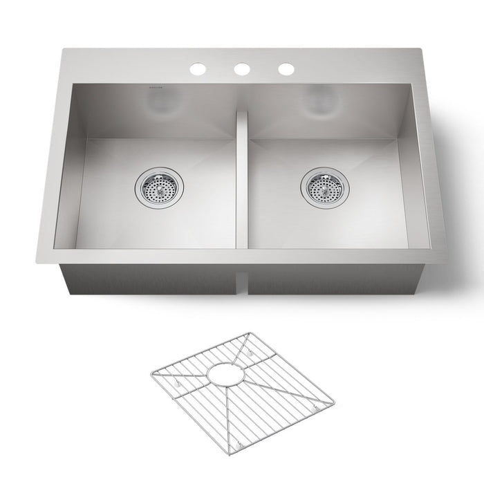 KOHLER K-3838-3 Vault Smart Divide 33" top-/undermount double-bowl kitchen sink