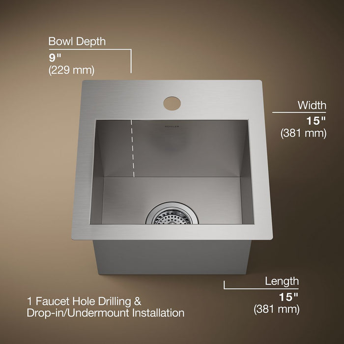 KOHLER K-3840-1 Vault 15" top-/undermount bar sink