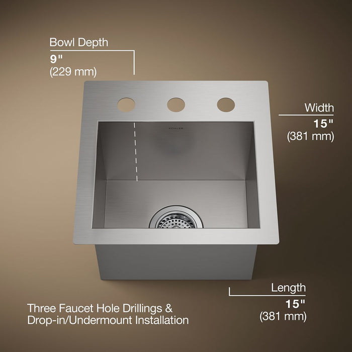 KOHLER K-3840-3 Vault 15" top-/undermount bar sink