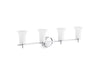 KOHLER K-38407-SC04 Bellera Four-light sconce with frosted shades, polished chrome