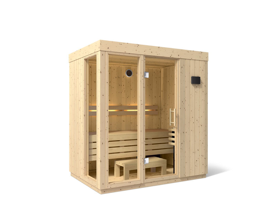 KOHLER K-38441-1FNC C1 Three-person Indoor Sauna with Floor, Scandinavian Spruce - 3/4 view of product