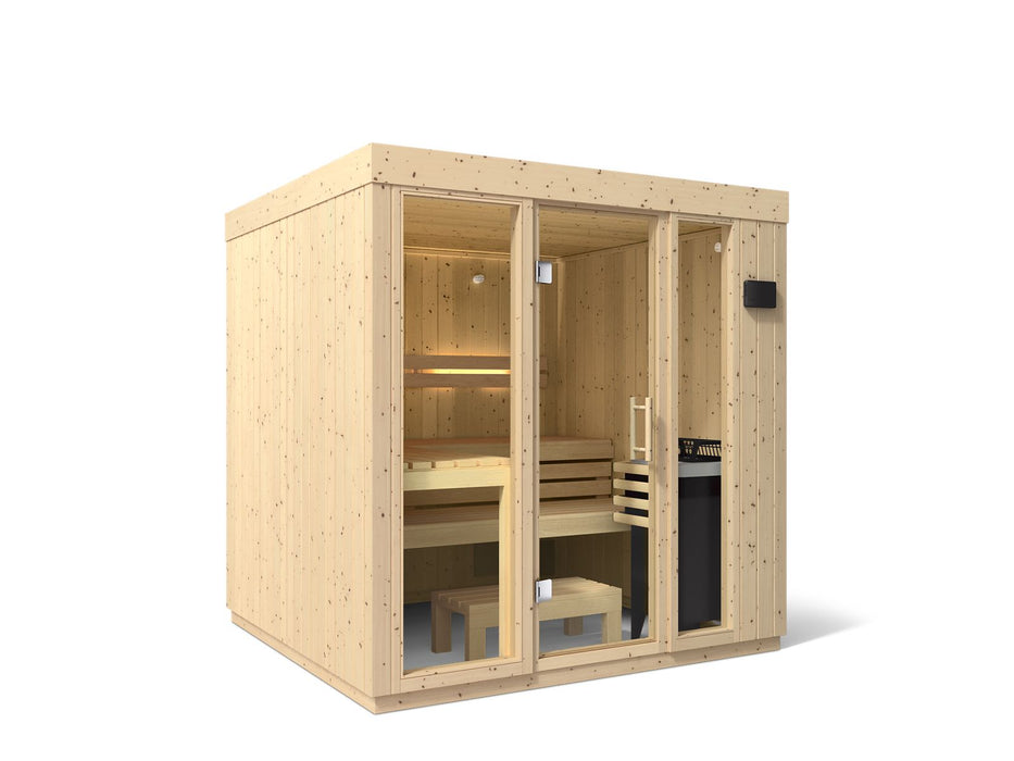 KOHLER K-39166-0FNC C1 Five-person Indoor Sauna, Scandinavian Spruce - 3/4 view of product