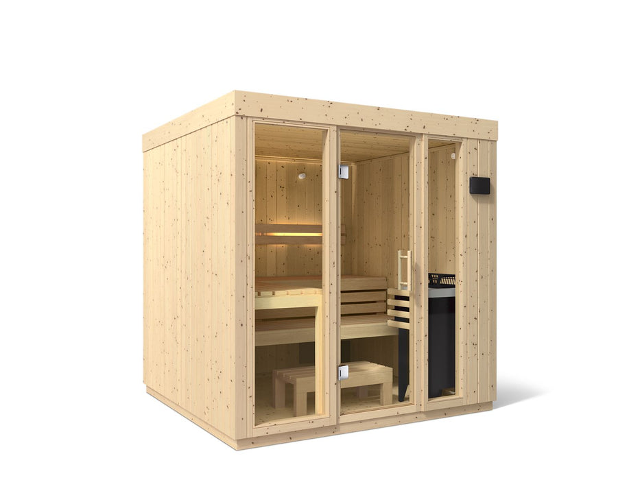 KOHLER K-39166-1FNC C1 Five-person Indoor Sauna with Floor, Scandinavian Spruce - 3/4 view of product