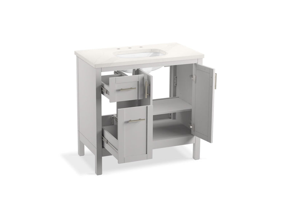 KOHLER K-39605-ASB Hadron 36" bathroom vanity cabinet with sink and quartz top, atmos grey - view 4