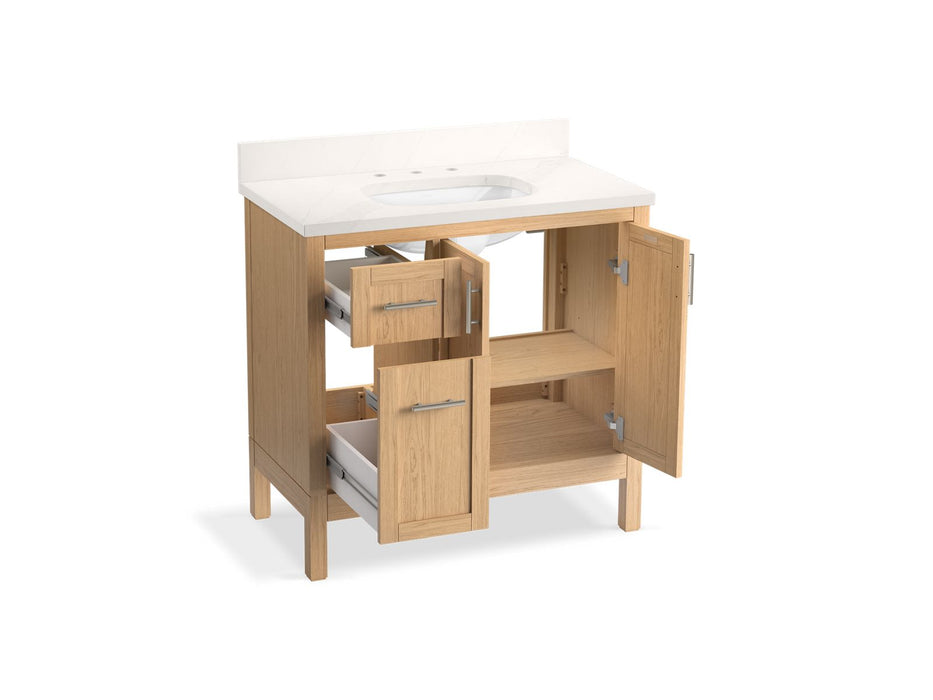 KOHLER K-39605-ASB Hadron 36" bathroom vanity cabinet with sink and quartz top, light oak - view 3