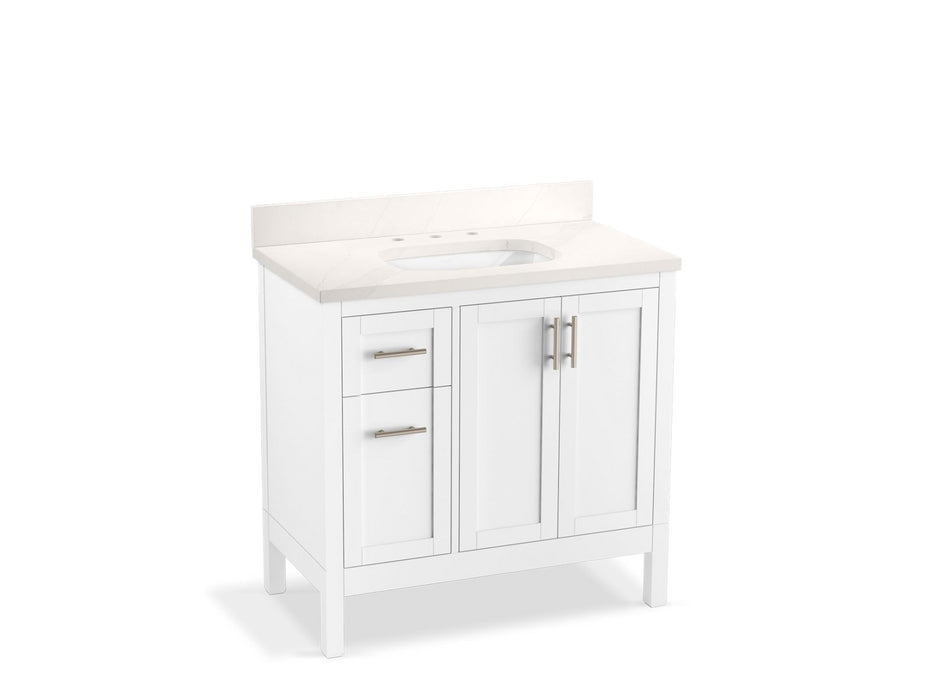 KOHLER K-39605-ASB Hadron 36" bathroom vanity cabinet with sink and quartz top, white - view 3