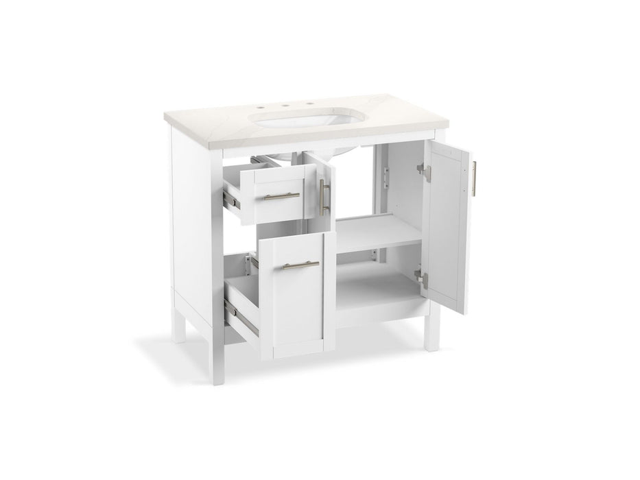 KOHLER K-39605-ASB Hadron 36" bathroom vanity cabinet with sink and quartz top, white - view 4