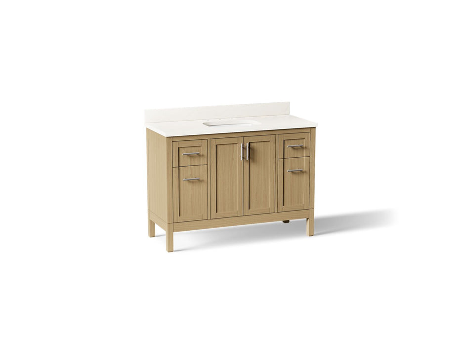 KOHLER K-39606-ASB Hadron 48" bathroom vanity cabinet with sink and quartz top, light oak