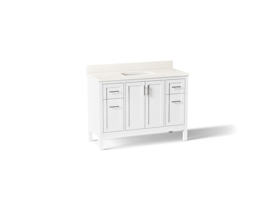 KOHLER K-39606-ASB Hadron 48" bathroom vanity cabinet with sink and quartz top, white