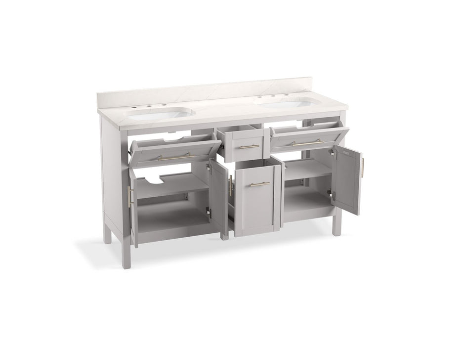 KOHLER K-39607-ASB Hadron 60" bathroom vanity cabinet with sinks and quartz top