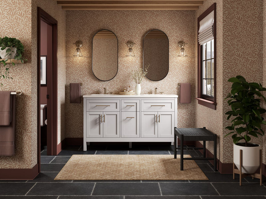 KOHLER K-39607-ASB Hadron 60" bathroom vanity cabinet with sinks and quartz top