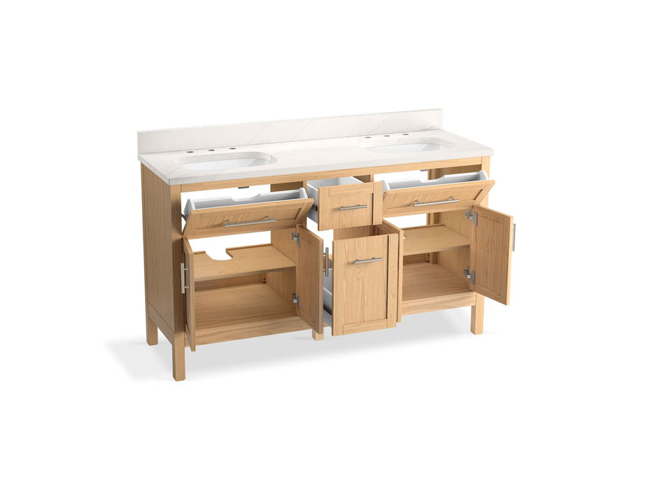 KOHLER K-39607-ASB Hadron 60" bathroom vanity cabinet with sinks and quartz top