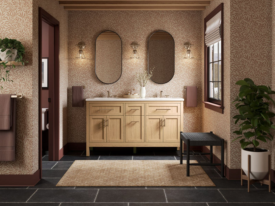 KOHLER K-39607-ASB Hadron 60" bathroom vanity cabinet with sinks and quartz top
