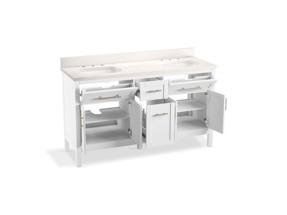 KOHLER K-39607-ASB Hadron 60" bathroom vanity cabinet with sinks and quartz top