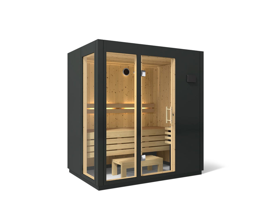 KOHLER K-39951-0FNC C1 Three-person Indoor Sauna, Graphite Grey - 3/4 view of product