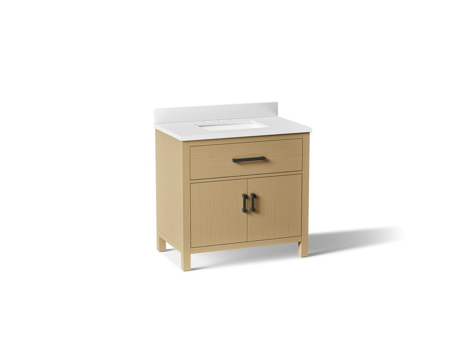 KOHLER K-40639-BD1 Kresla 36" bathroom vanity cabinet with sink and quartz top, light oak