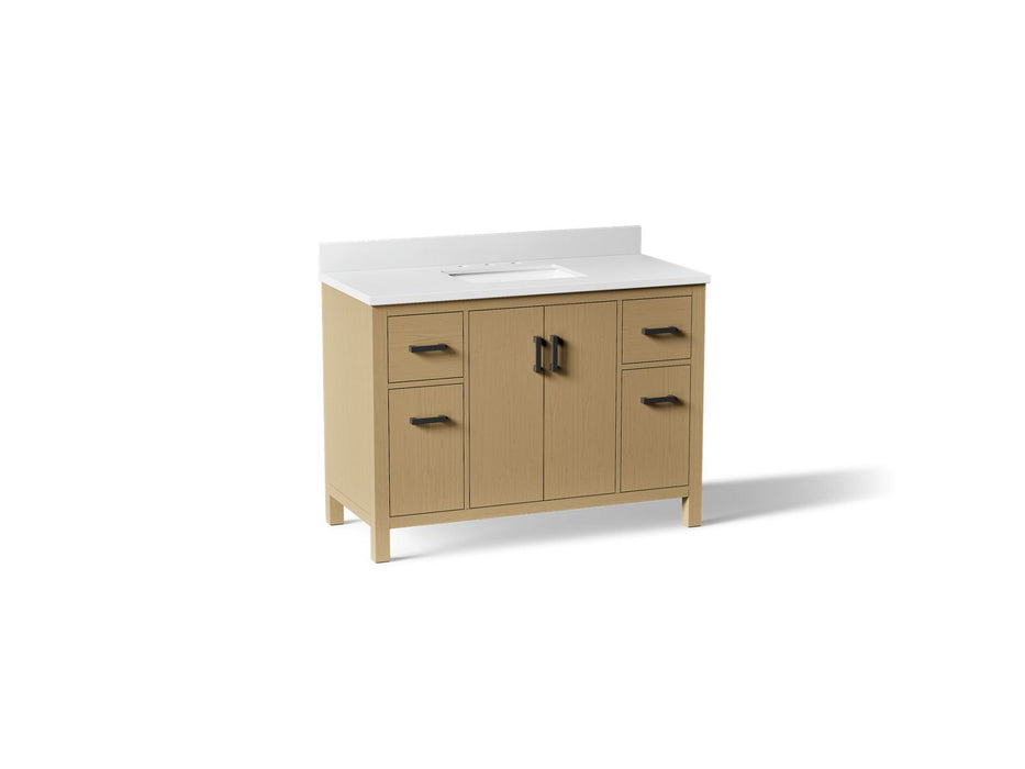 KOHLER K-40640-BD1 Kresla 48" bathroom vanity cabinet with sink and quartz top, light oak