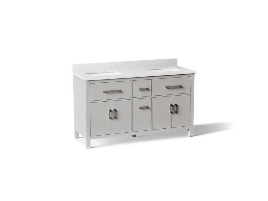 KOHLER K-40641-BD1 Kresla 60" bathroom vanity cabinet with sinks and quartz top, atmos grey