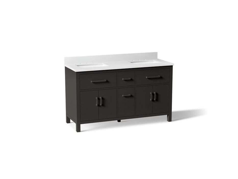 KOHLER K-40641-BD1 Kresla 60" bathroom vanity cabinet with sinks and quartz top, carbon oak