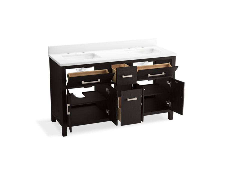 KOHLER K-40641-BD1 Kresla 60" bathroom vanity cabinet with sinks and quartz top, carbon oak - view 2