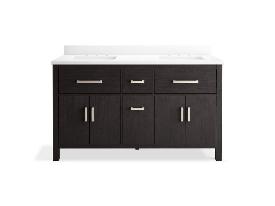 KOHLER K-40641-BD1 Kresla 60" bathroom vanity cabinet with sinks and quartz top, carbon oak - view 4