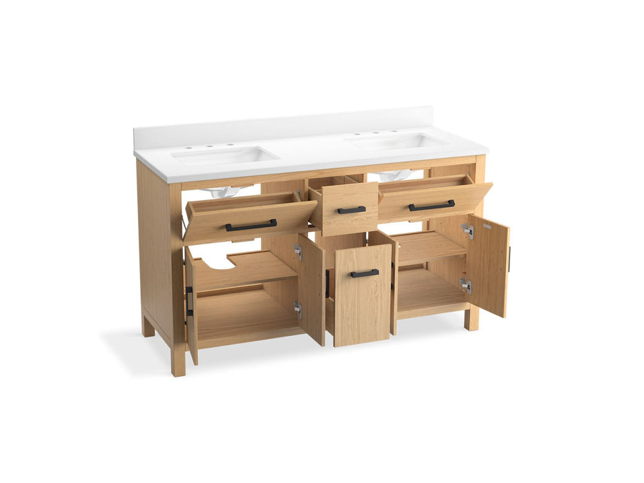 KOHLER K-40641-BD1 Kresla 60" bathroom vanity cabinet with sinks and quartz top, light oak - view 2