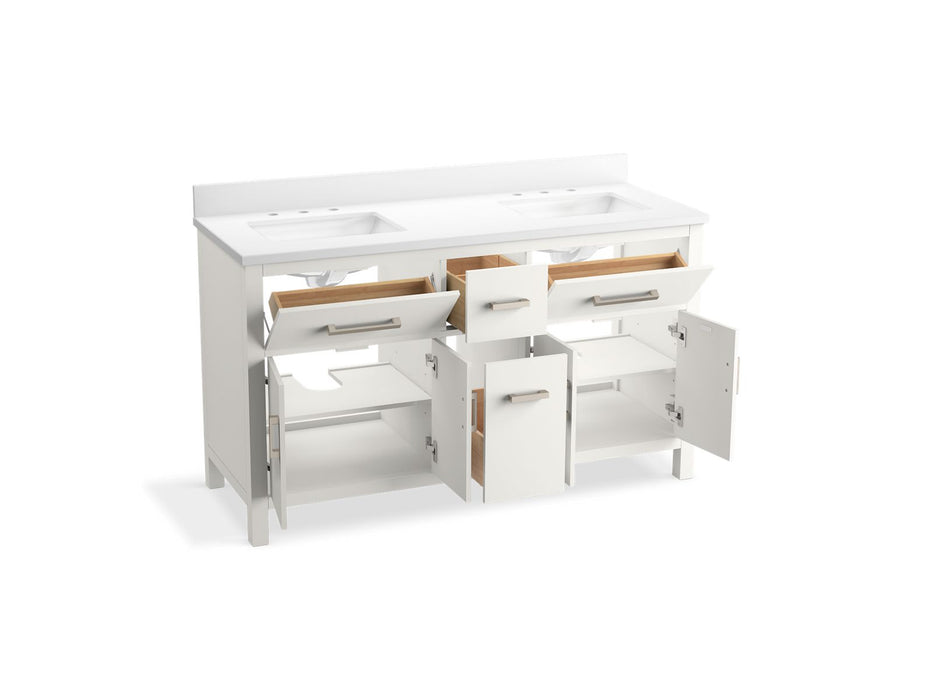 KOHLER K-40641-BD1 Kresla 60" bathroom vanity cabinet with sinks and quartz top, white - view 2