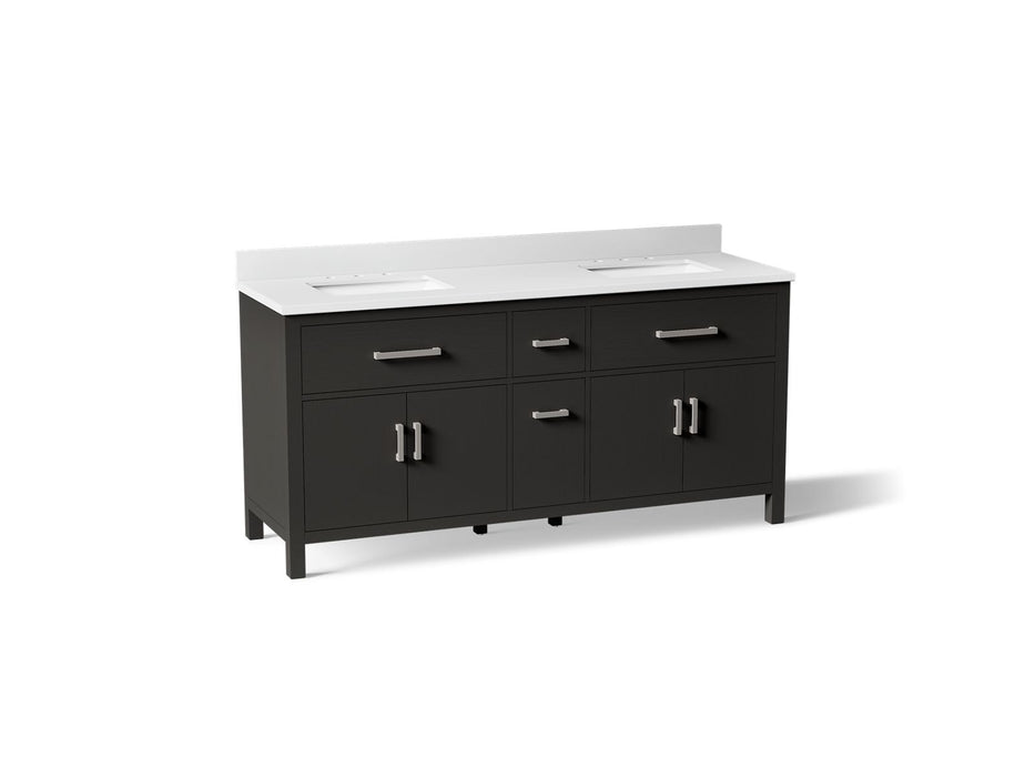 KOHLER K-40642-BD1 Kresla 72" bathroom vanity cabinet with sinks and quartz top, carbon oak