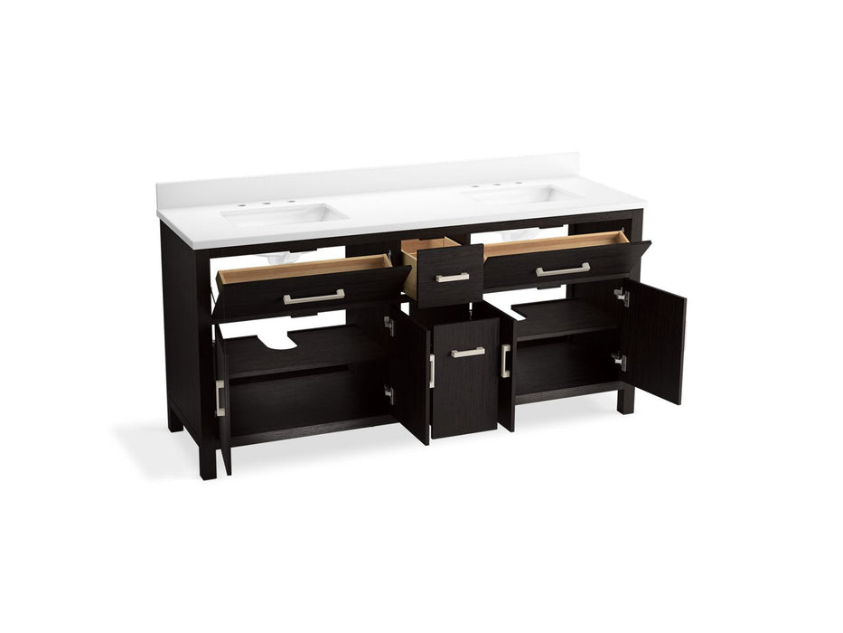 KOHLER K-40642-BD1 Kresla 72" bathroom vanity cabinet with sinks and quartz top, carbon oak - view 2