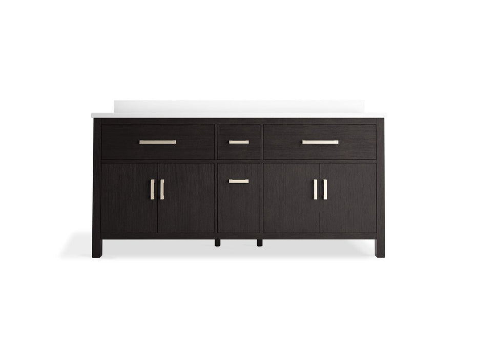 KOHLER K-40642-BD1 Kresla 72" bathroom vanity cabinet with sinks and quartz top, carbon oak - view 3