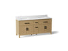 KOHLER K-40642-BD1 Kresla 72" bathroom vanity cabinet with sinks and quartz top, light oak