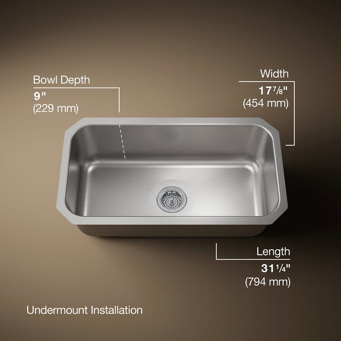 KOHLER K-5290 Undertone 31-1/4" undermount single-bowl kitchen sink
