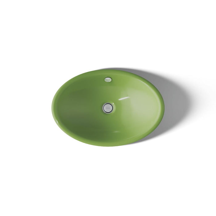KOHLER K-5403-PFG Iron Plains 20-3/4" oval vessel bathroom sink, fresh green exterior with fresh green interior - view 3