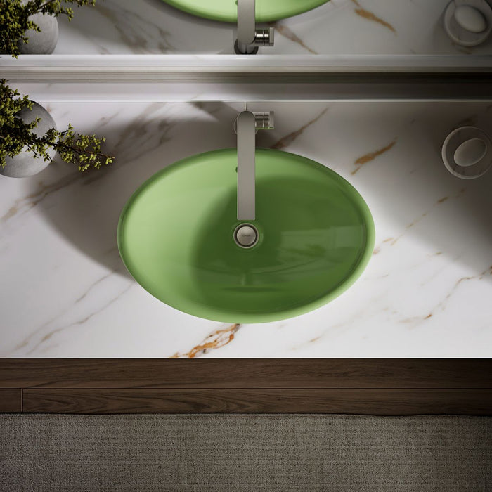 KOHLER K-5403-PFG Iron Plains 20-3/4" oval vessel bathroom sink, fresh green exterior with fresh green interior - view 5