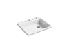 KOHLER K-5479-4 Riverby 25" top-mount single-bowl kitchen sink, white
