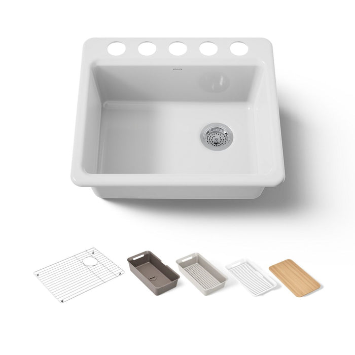 KOHLER K-5872-5UPC Riverby 25" undermount single-bowl workstation kitchen sink