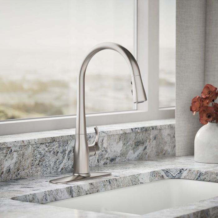 KOHLER K-596 Simplice Pull-down kitchen sink faucet with three-function sprayhead