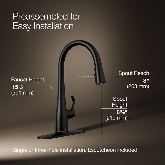 KOHLER K-597 Simplice Compact pull-down kitchen sink faucet with three-function sprayhead