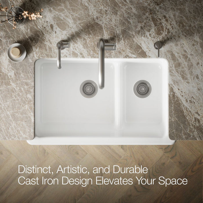 KOHLER K-6349-0 K-6349 Whitehaven Smart Divide 35-11/16" Undermount Double-bowl Farmhouse Kitchen Sink